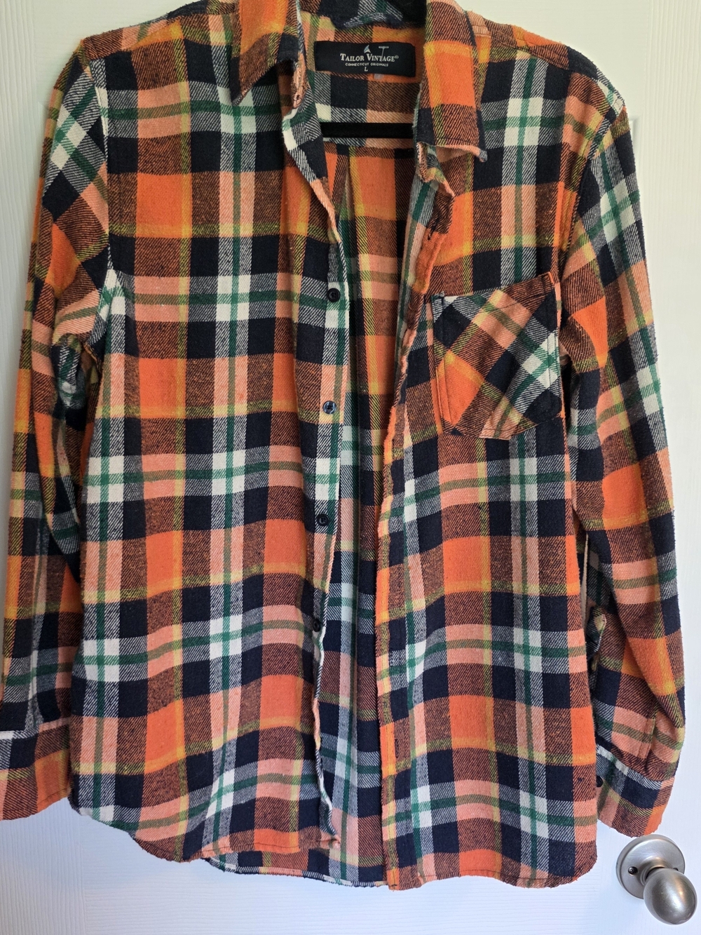 Tailor Vintage Orange Plaid Flannel Shirt